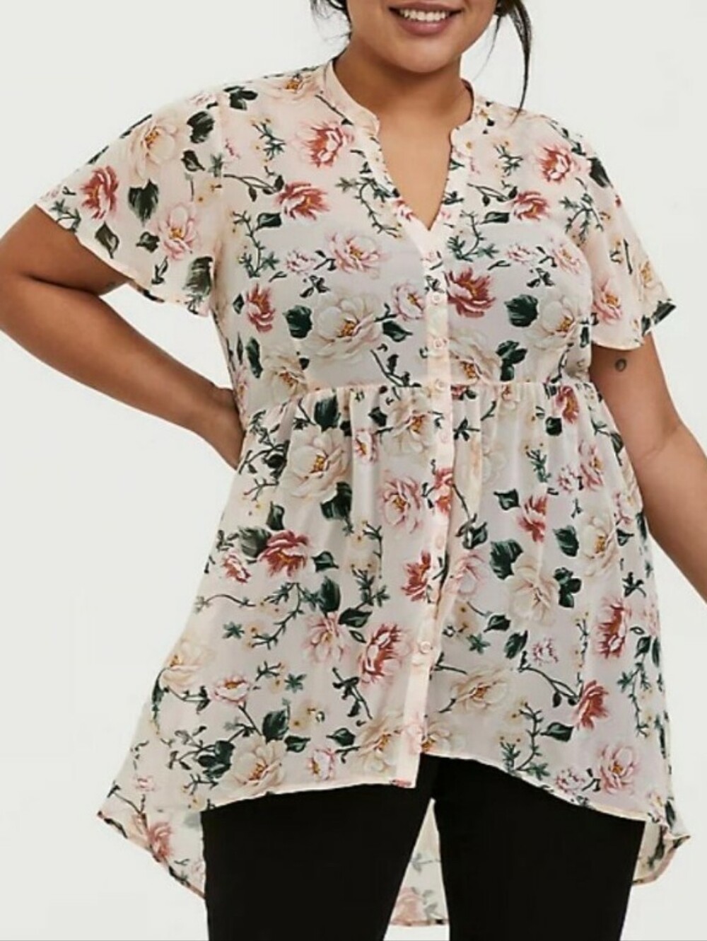 Torrid | NWT Lexie Peach Blush Floral Short Sleeve Chiffon Blouse Size 1X